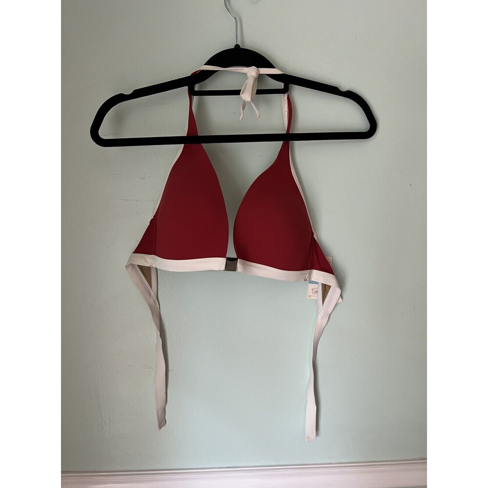 CALVIN KLEIN RED White Bikini Top 38B halter perfectly‎ fit NWT